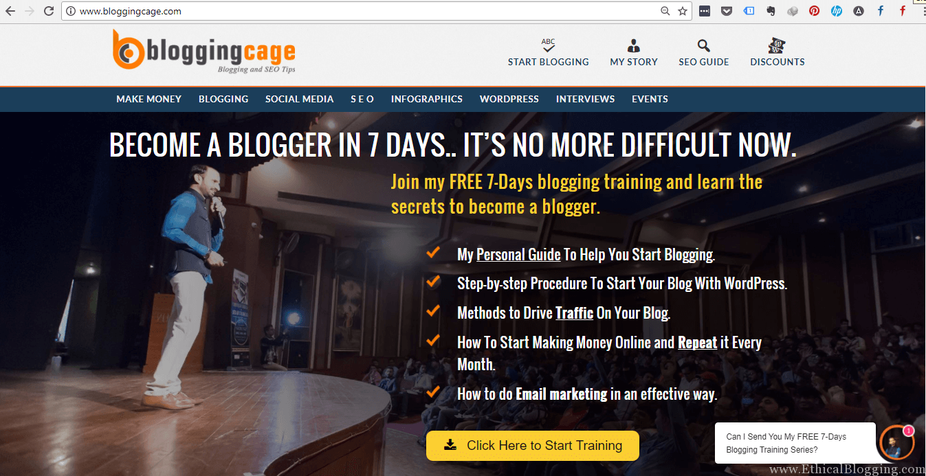 BloggingCage Homepage Screenshot